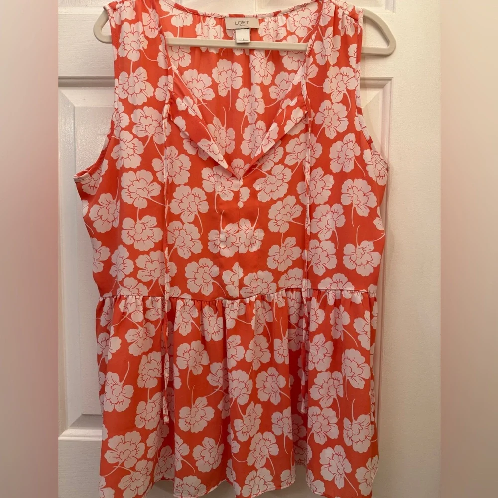 LOFT Women's Floral Sleeveless Top - Red and White - Picture 6 of 7